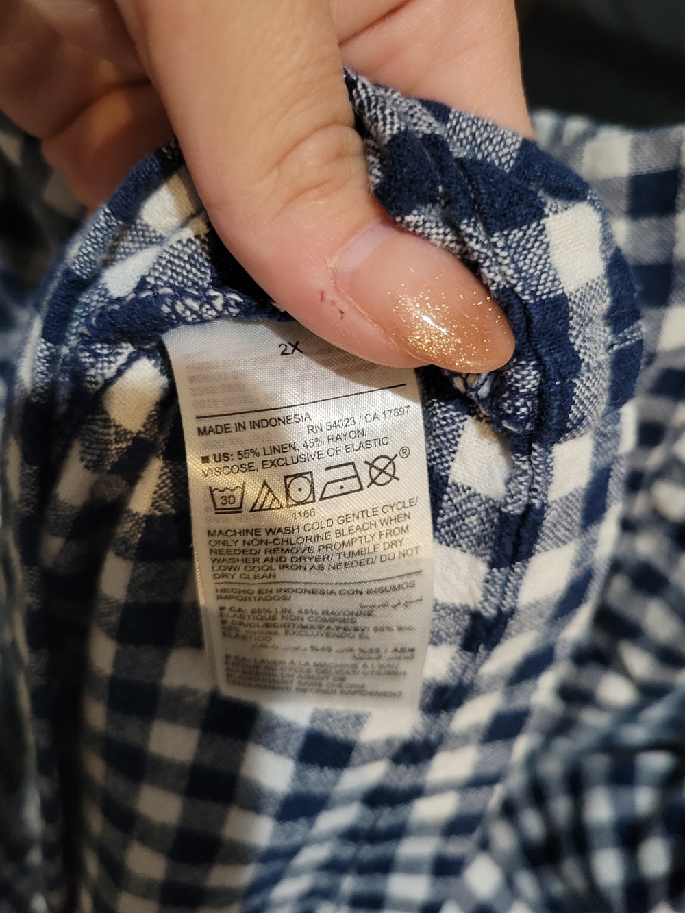 Plus 2X blue & white Gingham sleeveless dress by Old Navy Linen Blend - Picture 3 of 5
